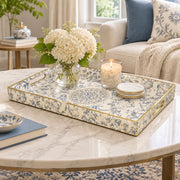 Ramadan Decorative Plastic Serving Tray – Silver Cream Medallion full-print plastic serving tray shown in a styled room scene.