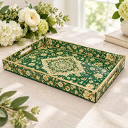 Ramadan Decorative Plastic Serving Tray – Green Gold Medallion full-print plastic serving tray shown in a product view.
