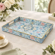 Ramadan Decorative Plastic Serving Tray – Blue Gold Red Medallion full-print plastic serving tray shown in a product view.