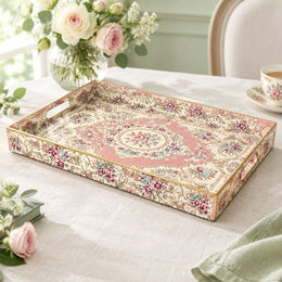 Ramadan Decorative Plastic Serving Tray – Pink Cream Medallion full-print plastic serving tray shown in a product view.