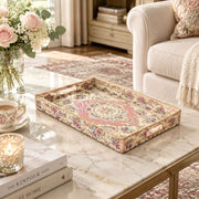 Ramadan Decorative Plastic Serving Tray – Pink Cream Medallion full-print plastic serving tray shown in a styled room scene.