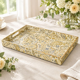 Daily Decorative Plastic Serving Tray – Cream Mustard Paisley - MintiHome