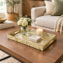 Daily Decorative Plastic Serving Tray – Cream Mustard Paisley - MintiHome