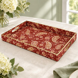 Daily Decorative Plastic Serving Tray – Burgundy Ivory Paisley - MintiHome
