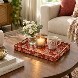 Daily Decorative Plastic Serving Tray – Burgundy Ivory Paisley - MintiHome