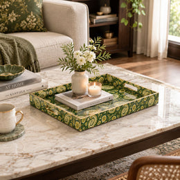 Daily Decorative Plastic Serving Tray – Forest Green Cream Paisley - MintiHome