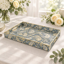 Daily Decorative Plastic Serving Tray – Slate Blue Paisley Foulard - MintiHome