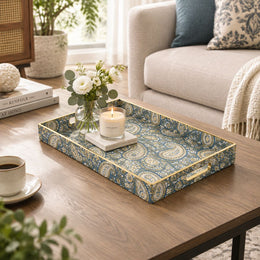 Daily Decorative Plastic Serving Tray – Slate Blue Paisley Foulard - MintiHome