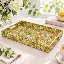 Daily Decorative Plastic Serving Tray – Ochre Mustard Paisley - MintiHome