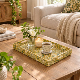 Daily Decorative Plastic Serving Tray – Ochre Mustard Paisley - MintiHome