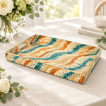 Daily Decorative Plastic Serving Tray – Cream Teal Rust Ikat Waves full-print plastic serving tray shown in a product view.