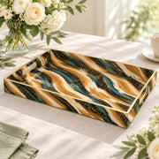 Daily Decorative Plastic Serving Tray – Charcoal Copper Ikat Waves full-print plastic serving tray shown in a product view.