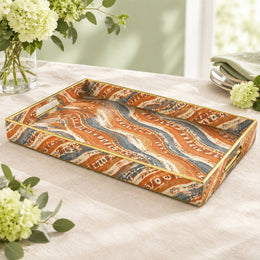 Daily Decorative Plastic Serving Tray – Clay Denim Ikat Filaments full-print plastic serving tray shown in a product view.