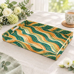 Daily Decorative Plastic Serving Tray – Pine Apricot Stripe Ikat full-print plastic serving tray shown in a product view.