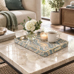 Daily Decorative Plastic Serving Tray – Lavender Sage Ikat Ripples full-print plastic serving tray shown in a styled room scene.