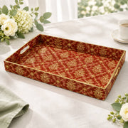 Daily Decorative Plastic Serving Tray – Burgundy Gold Damask Ogee full-print plastic serving tray shown in a product view.