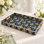 Daily Decorative Plastic Serving Tray – Indigo Gold Acanthus Scroll full-print plastic serving tray shown in a product view.