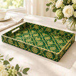 Daily Decorative Plastic Serving Tray – Emerald Gold Palmette Damask full-print plastic serving tray shown in a product view.