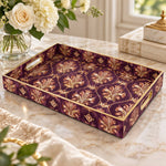 Daily Decorative Plastic Serving Tray – Plum Rose Gold Plume Damask full-print plastic serving tray shown in a product view.