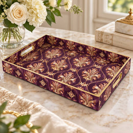 Daily Decorative Plastic Serving Tray – Plum Rose Gold Plume Damask full-print plastic serving tray shown in a product view.