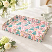 Christmas Decorative Plastic Serving Tray – Blush Retro Tree Medley full-print plastic serving tray shown in a product view.