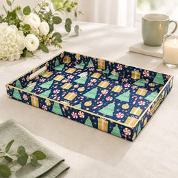 Christmas Decorative Plastic Serving Tray – Midnight Mint Tree Repeat full-print plastic serving tray shown in a product view.