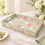 Christmas Decorative Plastic Serving Tray – Sage Cream Tree Repeat full-print plastic serving tray shown in a product view.
