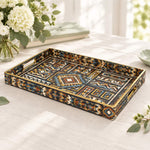 Daily Decorative Plastic Serving Tray – Charcoal Amber Aztec Band full-print plastic serving tray shown in a product view.
