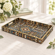 Daily Decorative Plastic Serving Tray – Charcoal Amber Aztec Band full-print plastic serving tray shown in a product view.