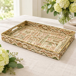 Daily Decorative Plastic Serving Tray – Sage Terracotta Zigzag full-print plastic serving tray shown in a product view.