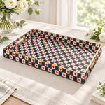 Valentine's Day Decorative Plastic Serving Tray – Charcoal Heart Grid full-print plastic serving tray shown in a product view.