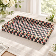Valentine's Day Decorative Plastic Serving Tray – Charcoal Heart Grid full-print plastic serving tray shown in a product view.