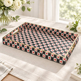 Valentine's Day Decorative Plastic Serving Tray – Charcoal Heart Grid full-print plastic serving tray shown in a product view.