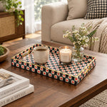 Valentine's Day Decorative Plastic Serving Tray – Charcoal Heart Grid full-print plastic serving tray shown in a styled room scene.