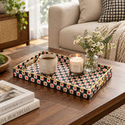 Valentine's Day Decorative Plastic Serving Tray – Charcoal Heart Grid full-print plastic serving tray shown in a styled room scene.