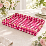 Valentine's Day Decorative Plastic Serving Tray – Fuchsia Heart Check full-print plastic serving tray shown in a product view.