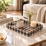 Valentine's Day Decorative Plastic Serving Tray – Jewel Red Hearts full-print plastic serving tray shown in a styled room scene.