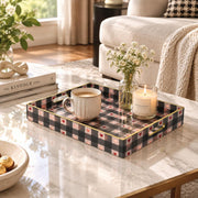 Valentine's Day Decorative Plastic Serving Tray – Jewel Red Hearts full-print plastic serving tray shown in a styled room scene.