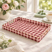 Valentine's Day Decorative Plastic Serving Tray – Burgundy Heart Grid full-print plastic serving tray shown in a product view.