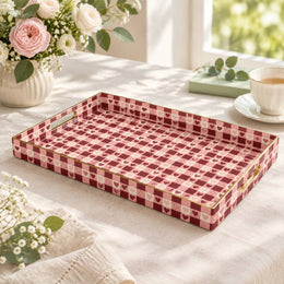 Valentine's Day Decorative Plastic Serving Tray – Burgundy Heart Grid full-print plastic serving tray shown in a product view.