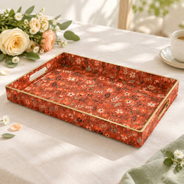 Valentine's Day Decorative Plastic Serving Tray – Rust Folk Bloom - MintiHome