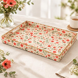 Valentine's Day Decorative Plastic Serving Tray – Ivory Folk Bloom - MintiHome