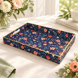 Valentine's Day Decorative Plastic Serving Tray – Indigo Peach Bloom - MintiHome