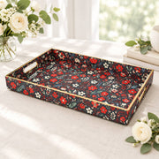 Valentine's Day Decorative Plastic Serving Tray – Charcoal Red Bloom - MintiHome