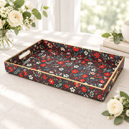 Valentine's Day Decorative Plastic Serving Tray – Charcoal Red Bloom - MintiHome