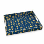 Ramadan Decorative Plastic Serving Tray – Navy Gold Lantern Chain transparent acrylic serving tray shown in a white background product shot.