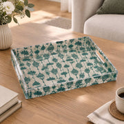 Ramadan Decorative Plastic Serving Tray – Ivory Emerald Lantern Drop transparent acrylic serving tray shown in a product view.
