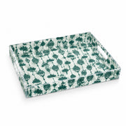 Ramadan Decorative Plastic Serving Tray – Ivory Emerald Lantern Drop transparent acrylic serving tray shown in a white background product shot.