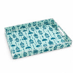 Ramadan Decorative Plastic Serving Tray – Mint Indigo Lantern Repeat transparent acrylic serving tray shown in a white background product shot.