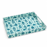 Ramadan Decorative Plastic Serving Tray – Mint Indigo Lantern Repeat transparent acrylic serving tray shown in a white background product shot.